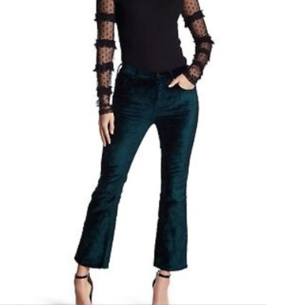 Free People Green Velvet Boot Cut Crop Pants